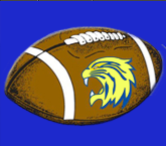 Lexington Youth Football lion logo on a football with blue background