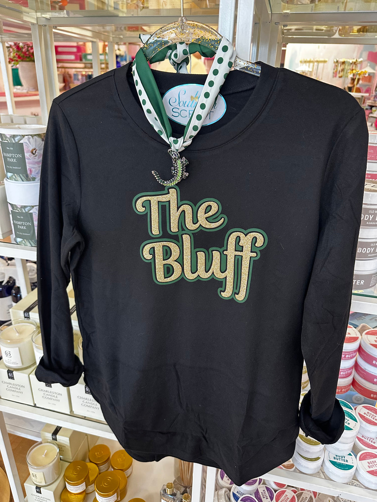 Lights out at The Bluff Curved Hem Terry High Low Top