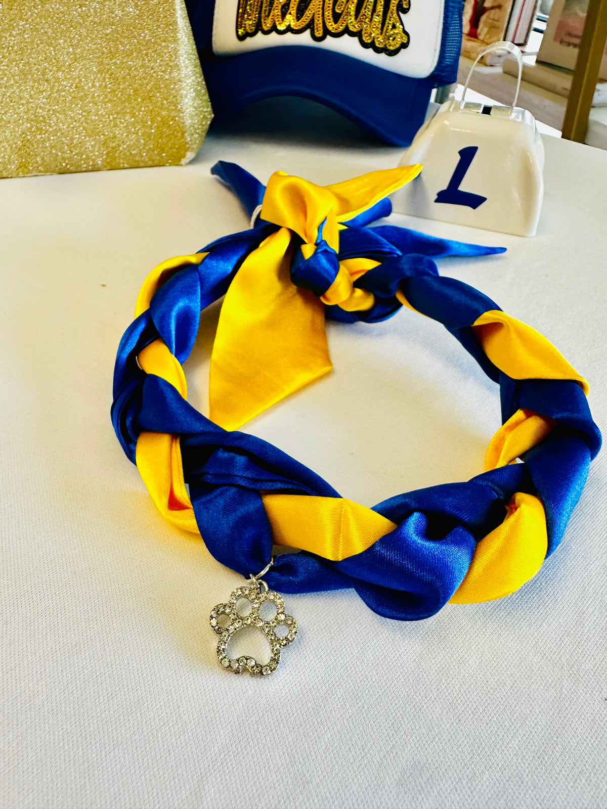 Lexington Sideline Statements Scarf Necklace - Blue and Gold Braided