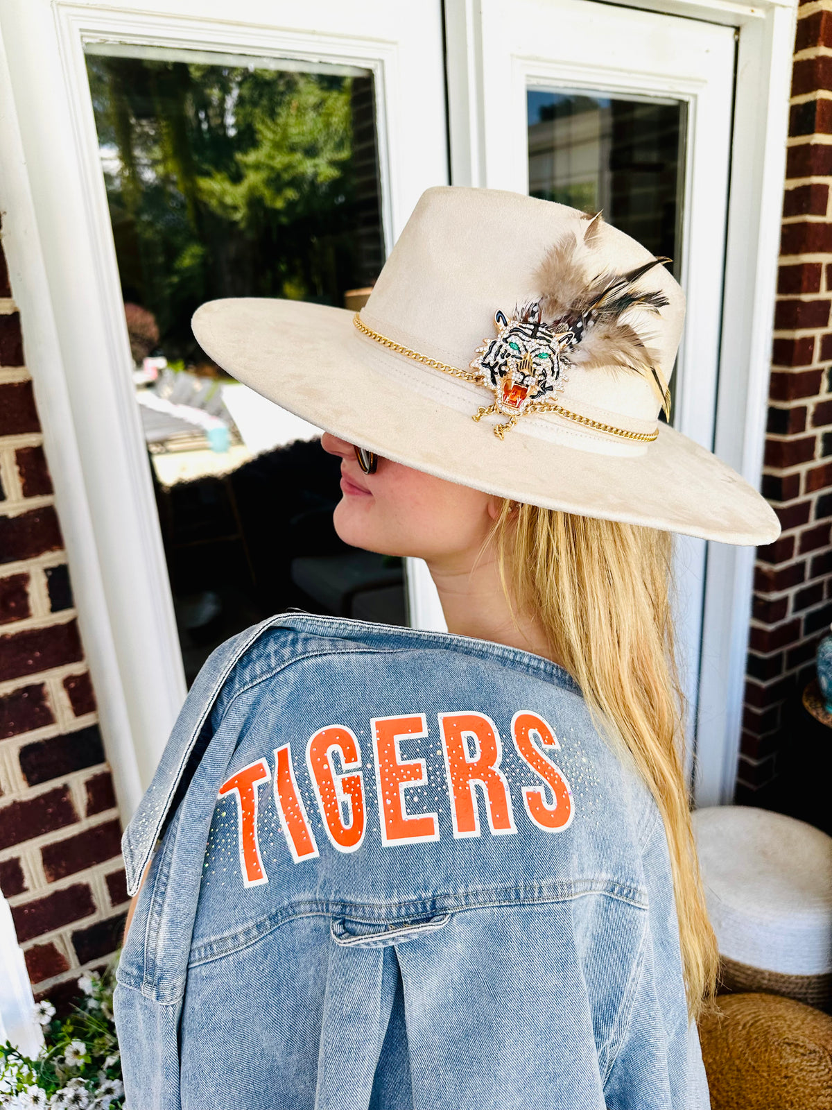 Tigers Denim Oversized Shirt with Back Rhinestone Scatter