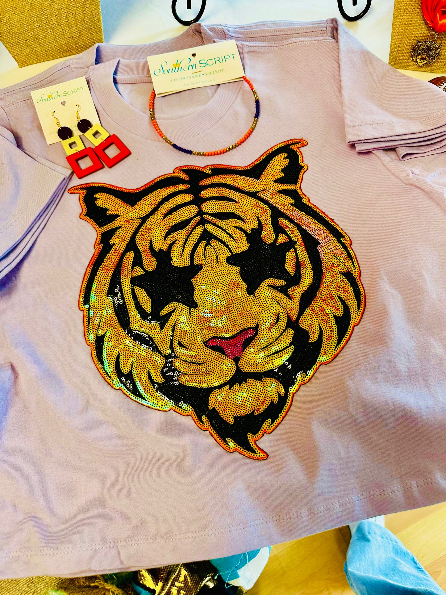 Tiger Sequin Boxy Tee