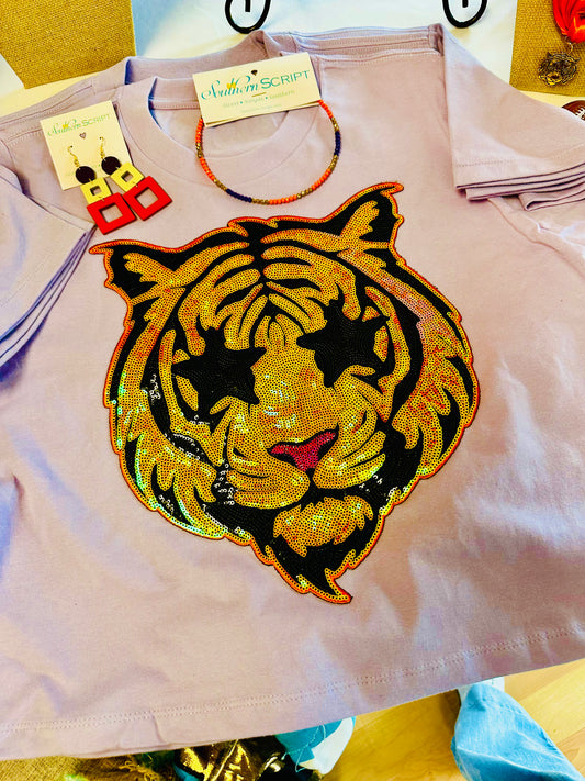Tiger Sequin Boxy Tee