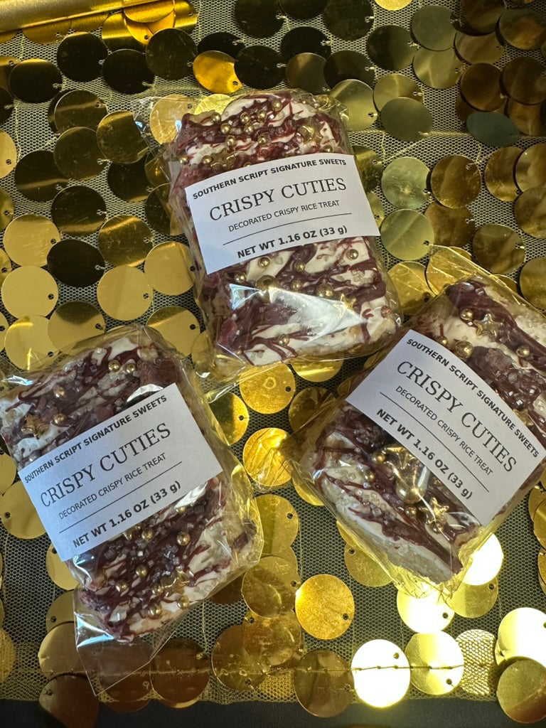 Individually wrapped garnet-and-black Crispy Cuties decorated rice treats for South Carolina Gamecocks tailgates and celebrations