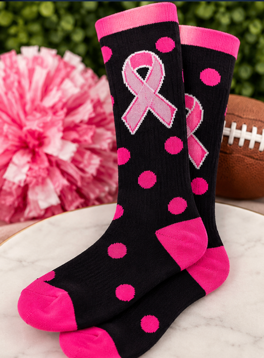 Fight in Style Rhinestone Pink Ribbon Socks