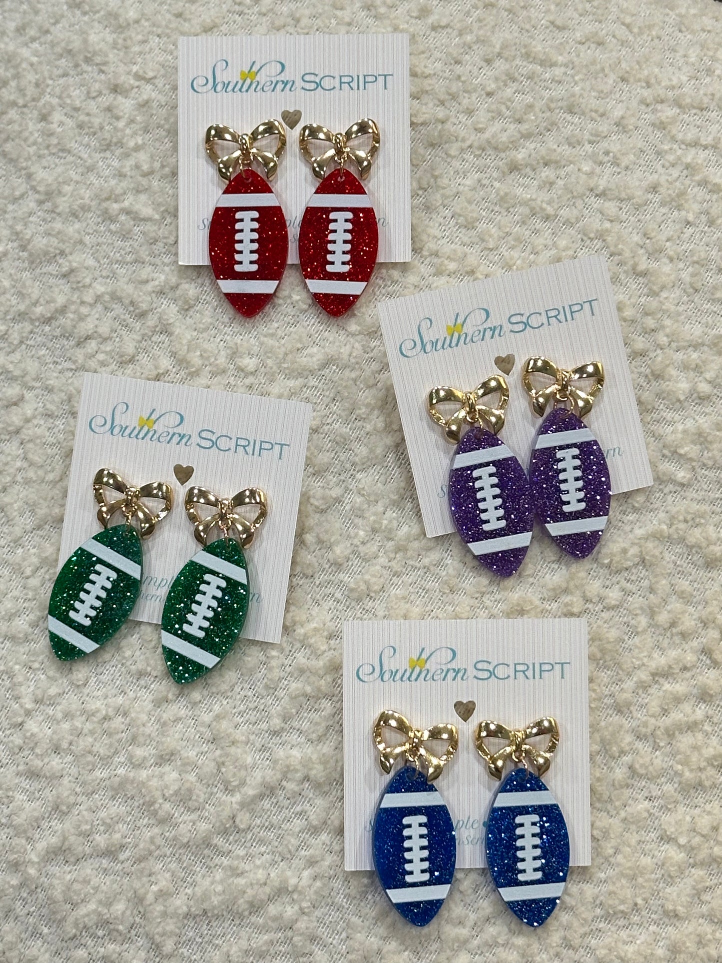 Game Day Glitter Football Bow Earrings | Red