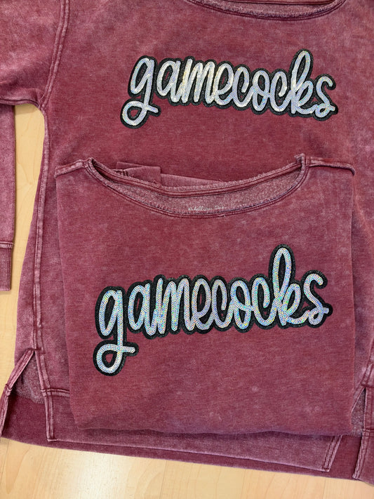 Gamecock Garnet Glow Sequin Wide Neck Sweatshirt
