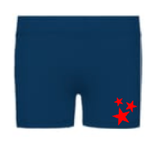 River Bluff Gator Eye Spandex Shorts – Navy with Red Stars | navy spandex cheer shorts with three red stars vinyl design on lower left leg

