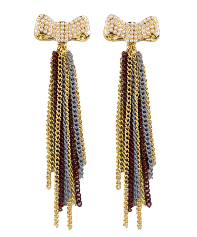Bow Dangle Earrings in Maroon
