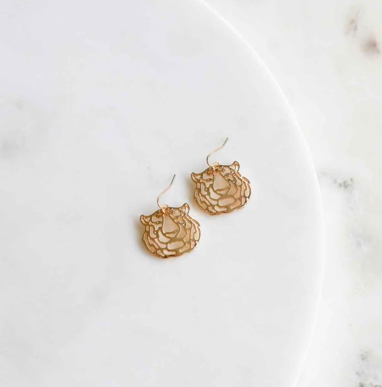 Gold Tiger Drop Earrings