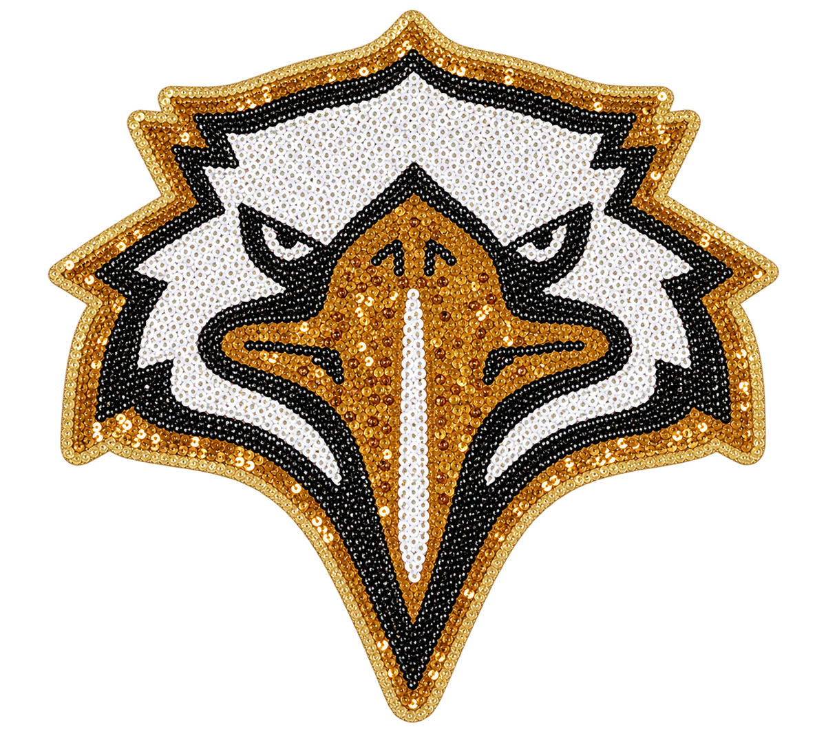 Black, white and gold sequin eagle head appliqué for Gray Eagle Energy apparel