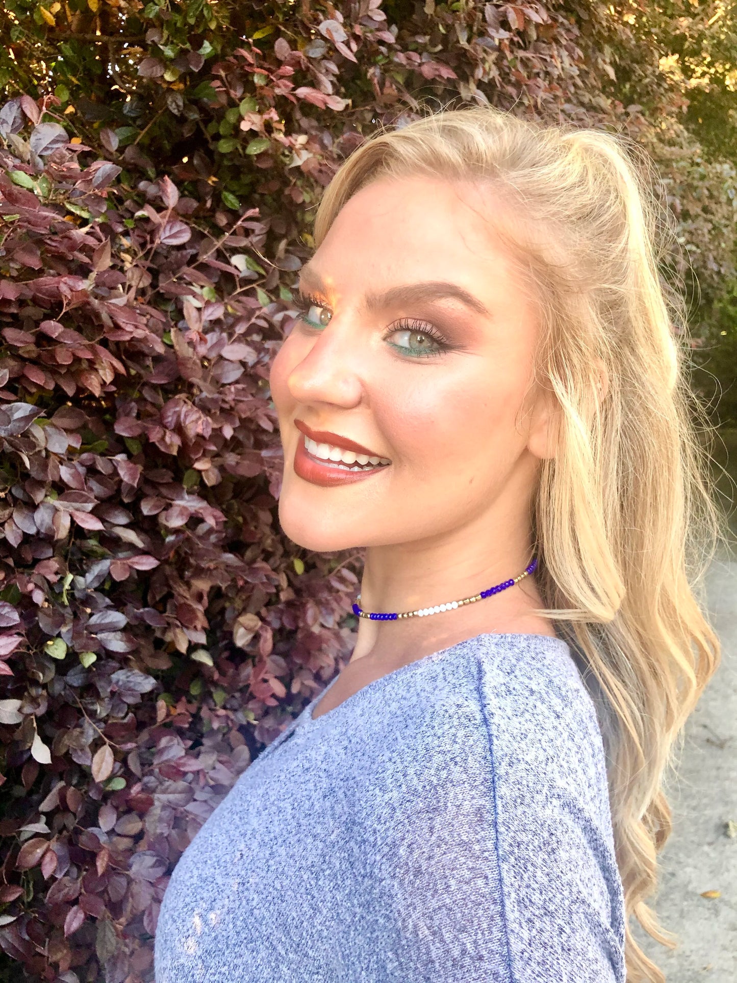 Beaded Wire Choker Royal and White