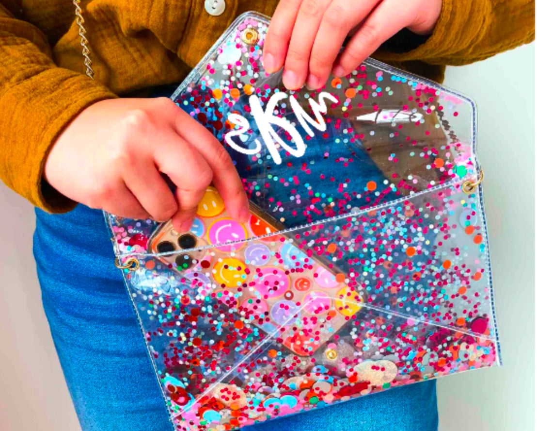 Personalized Confetti Convertible Envelope Clutch