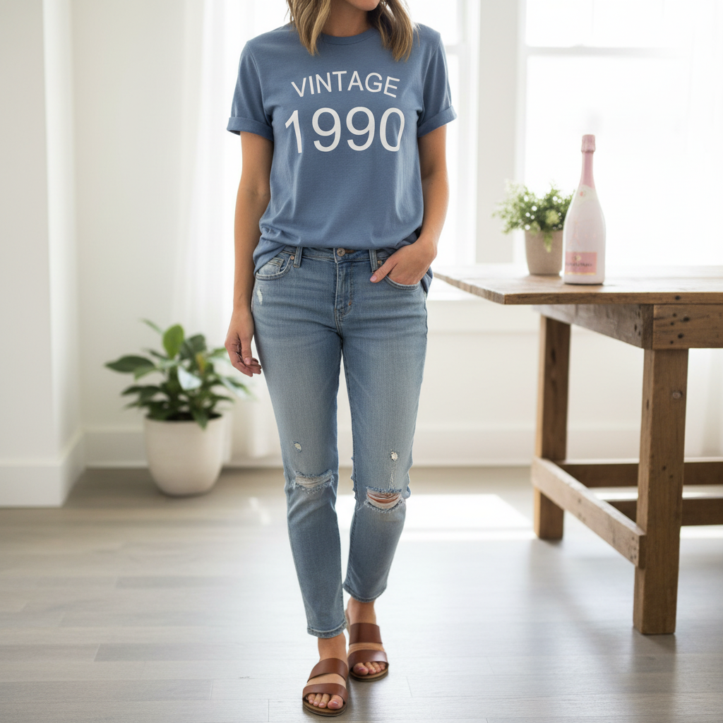 Dusty Blue Vintage Birthday Tee