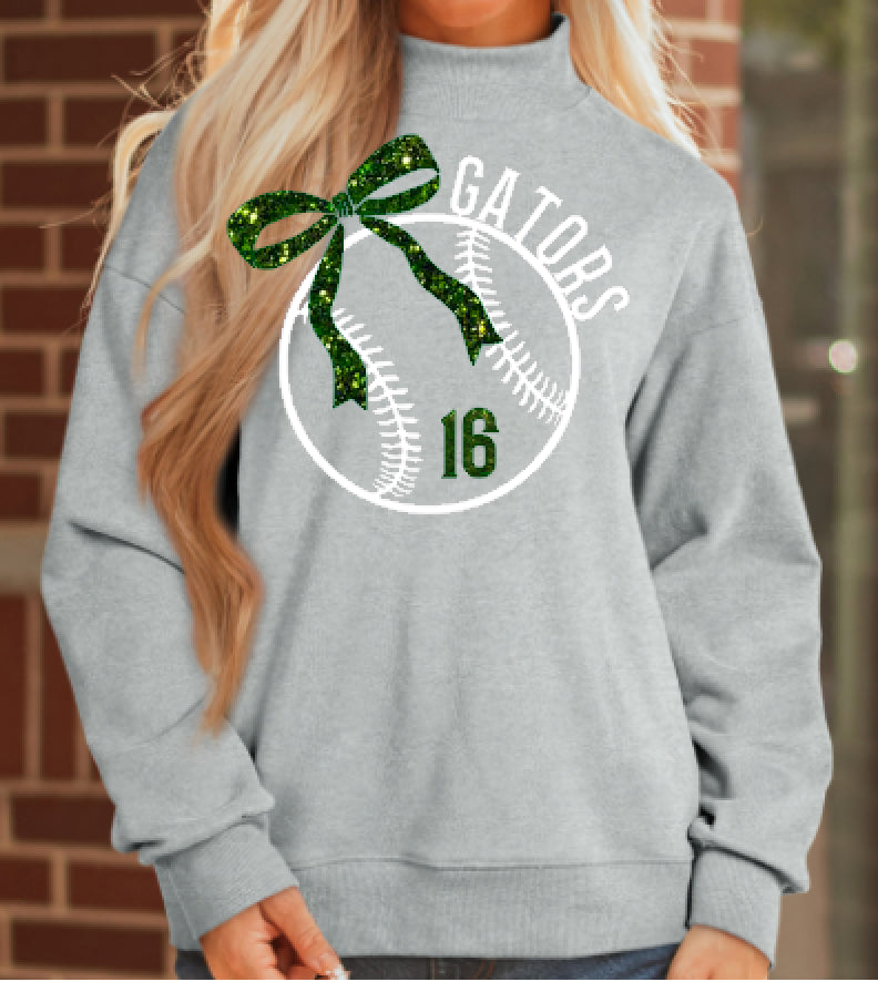 Gators Baseball Custom Bow Oversized Mock Neck Sweatshirt