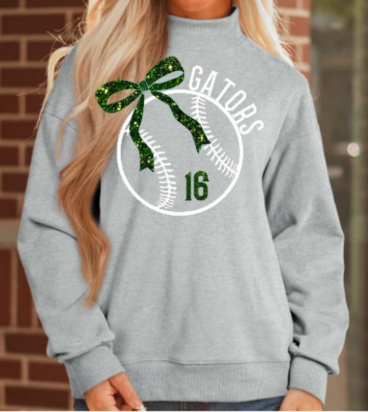 Gators Baseball Custom Bow Oversized Mock Neck Sweatshirt