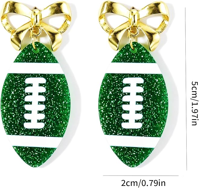 Game Day Glitter Football Bow Earrings | Green