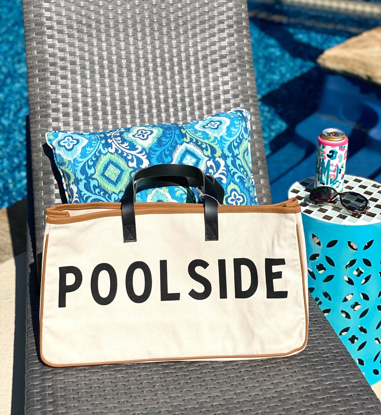 Poolside Canvas and Leather Tote Bag