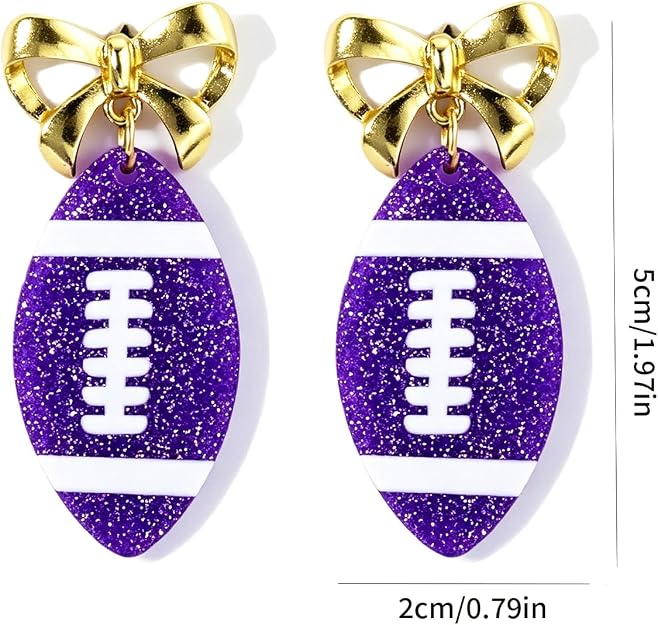 Game Day Glitter Football Bow Earrings | Purple
