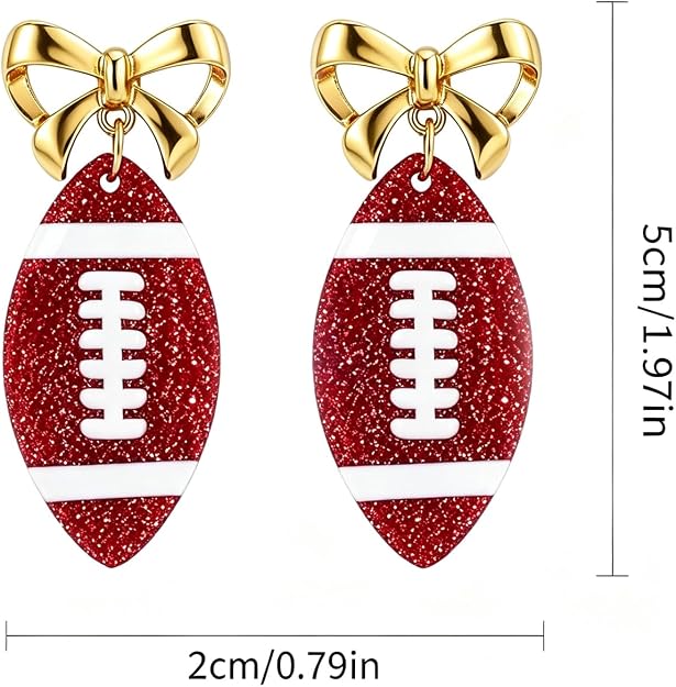 Game Day Glitter Football Bow Earrings | Red