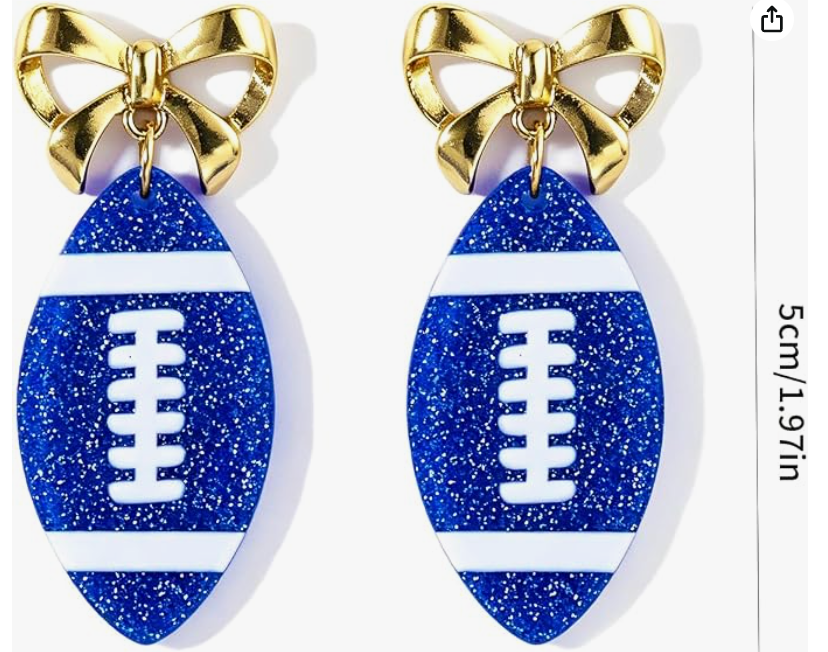Game Day Glitter Football Bow Earrings | Royal Blue