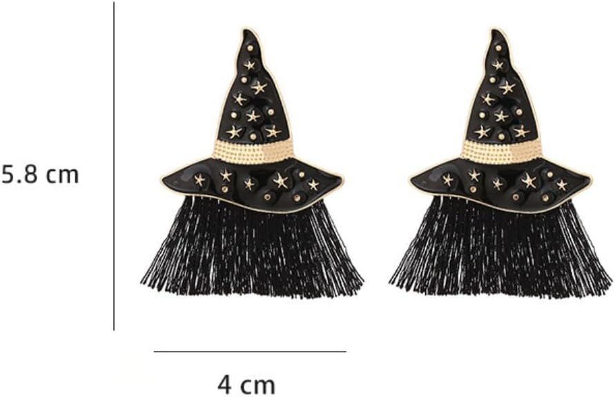 Witch hat tassel earrings, approximately 5.8 cm long by 4 cm wide.